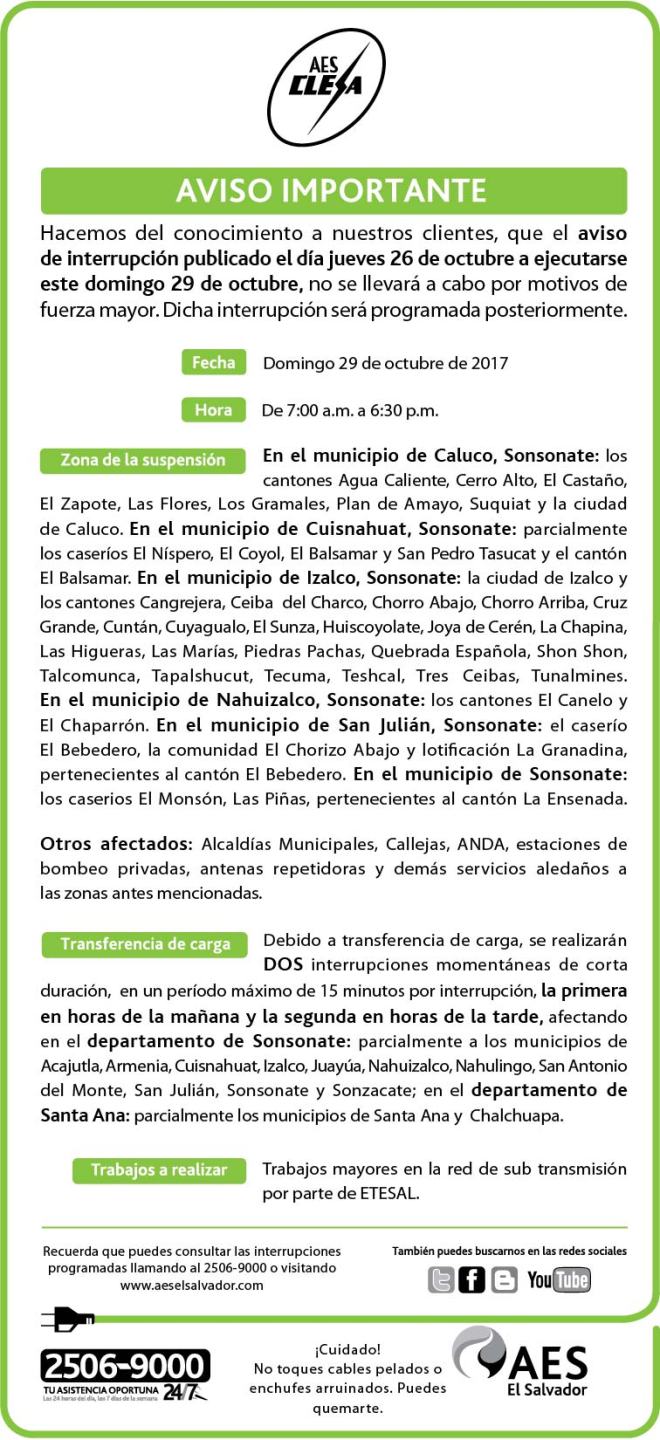 CLESA Aviso Importante 3x1128-10-17-01