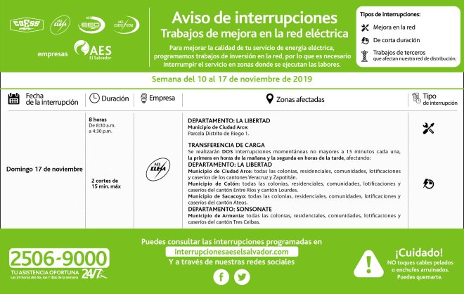 Descargue Interrupciones Programadas del 10 al 17 de noviembre