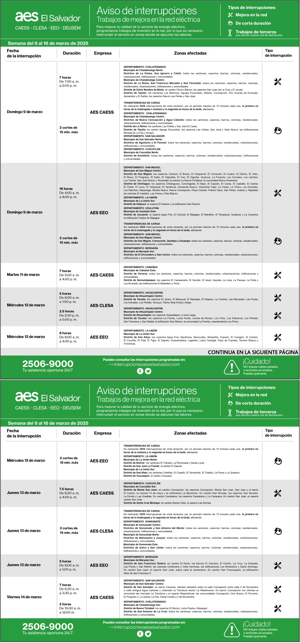 Interrupciones programadas del 9 al 16 de marzo – Interrupciones AES El ...